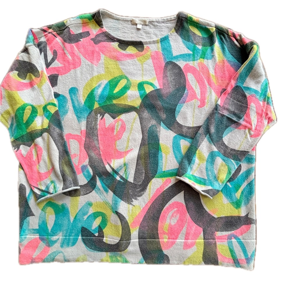 Lisa Todd‎ Abstract Love Brushstroke Sweater – Size XL – 95% Cotton/5% Cashmere